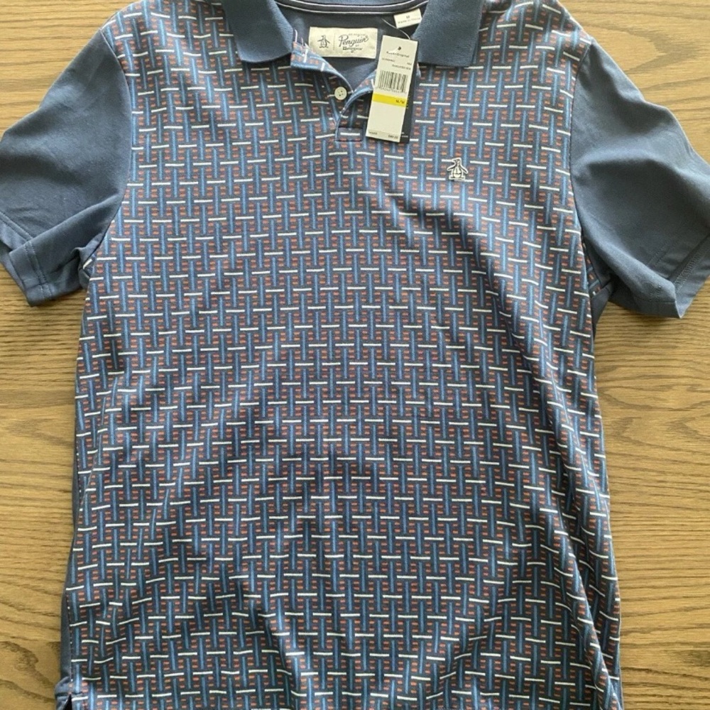 Original Penguin Blue Polo Shirt with Geometric Pattern